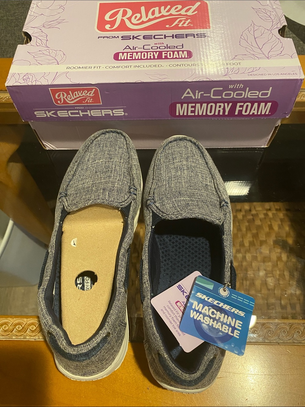 Skechers Relaxed Fit Navy Slip-On Flats with Memory Foam